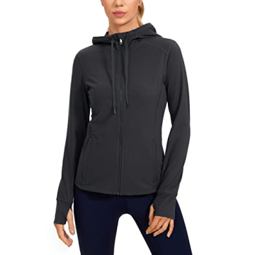CRZ YOGA Women's Brushed Full Zip Hoodie Jacket for Daily Wear with Pockets