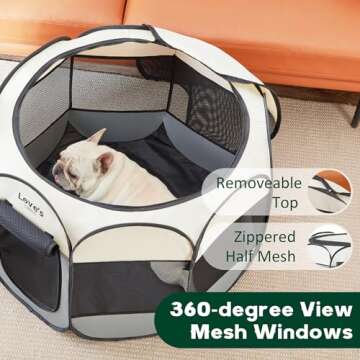 Love's cabin Pet Puppy Dog Playpen, Medium Dog Tent Crates Cage Indoor/Outdoor, Portable Playpen for Dog and Cat, Foldable Pop Up Dog Kennel Playpen with Carring Case, Removable Zipper Top, Grey