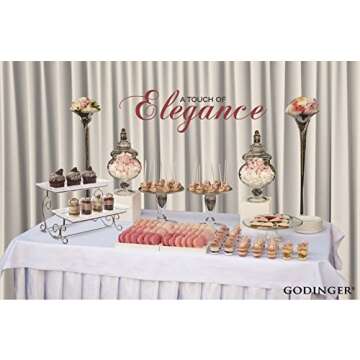 Godinger Silver Art Dublin 2 Tiered Glass Buffet Serving Tray - Chrome Plated Platter Stand with Starburst Design - Party and Event Dessert and Food Display Server