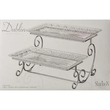 Godinger Silver Art Dublin 2 Tiered Glass Buffet Serving Tray - Chrome Plated Platter Stand with Starburst Design - Party and Event Dessert and Food Display Server