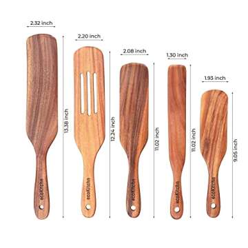 Spurtles Kitchen Tools Wooden, Wooden Spurtle Set of 5, Peanut Butter Stirrer Tool as seen on Tv Products, Wooden Spoons for Cooking Made of Finest Acacia, Spatulas for Kitchen (Bonus silicone Brush)