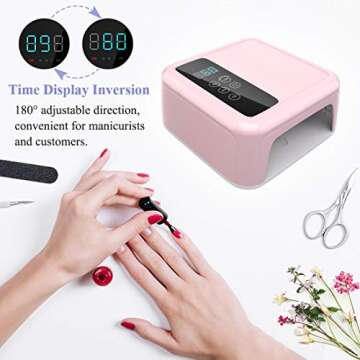 72W Cordless Nail Lamp with Touch Screen, Rechargeable UV LED Nail Lamp for Gel Polish, Portable Professional Nail Dryer with Timer Salon Art Machine(Built-in Battery Pink)