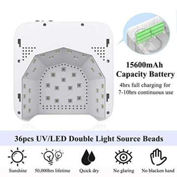 72W Cordless Nail Lamp with Touch Screen, Rechargeable UV LED Nail Lamp for Gel Polish, Portable Professional Nail Dryer with Timer Salon Art Machine(Built-in Battery Pink)