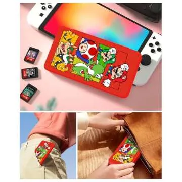 Xinocy for Nintendo Switch Game Case with 24 Game Holder Slots and 24 SD Micro Card Slots for Nintendo Switch/Lite/OLED,Cute Cartoon Games Cartridge Cases for Boys Kids Girls Kawaii Storage Box, long