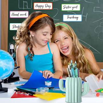 2 Pieces Cactus Pen Holder Cactus Pen Pencil Container Desktop Supplies Pen Cups Cosmetic Makeup Brush Holder for Student Multifunction Storage Box Office (Green)