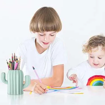 2 Pieces Cactus Pen Holder Cactus Pen Pencil Container Desktop Supplies Pen Cups Cosmetic Makeup Brush Holder for Student Multifunction Storage Box Office (Green)