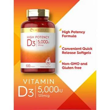 Carlyle Vitamin D3 Softgels 5000 IU | Easy to Swallow