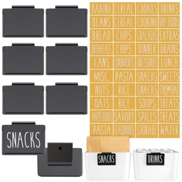 Talented Kitchen 8 Piece Metal Basket Labels Clip On Holders with 40 Labels for Kitchen Storage, Bla...