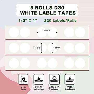 Phomemo D30 Circle Label Paper - 3 Rolls, 220 Labels Each