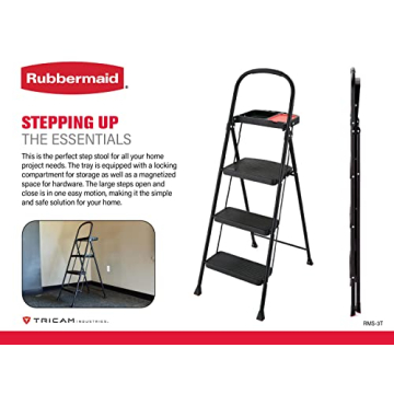Rubbermaid RMS-3T Step Stool with Project Tray, Black