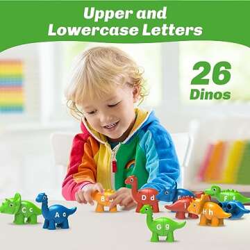 Learning Toys for 2 3 4 Year Old, 26PCS Dinosaur Alphabet Learning Toys with Uppercase and Lowercase,Preschool Activities Montessori Fine Motor Toys for Toddlers Kids Age 18M+ Boys Girls Gift