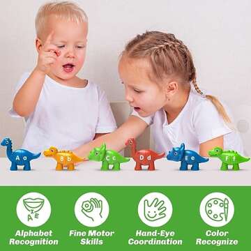 Learning Toys for 2 3 4 Year Old, 26PCS Dinosaur Alphabet Learning Toys with Uppercase and Lowercase,Preschool Activities Montessori Fine Motor Toys for Toddlers Kids Age 18M+ Boys Girls Gift