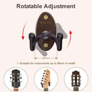 New bee Guitar Wall Mount, Guitar Hanger Wall Hook Holder Stand Bracket with Screws, Guitar Wall Hangers Fits All Size Ukulele Guitars Bass Mandolin Banjo