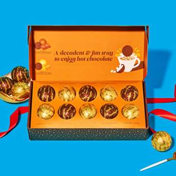 Bombombs Hot Chocolate Bombs, Classic Milk Chocolate Cocoa Bomb Gift Set, Includes 2 Flavors; Caramel Candy and Fudge Brownie Filled with Mini Marshmallows, Set of 10