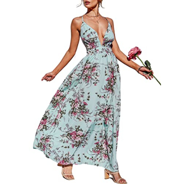 CUPSHE Women's Deep V Neck Maxi Length Dresses Ruffled Criss Cross Summer Dress with Adjustable Stra...