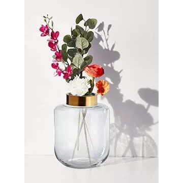 Serene Spaces Living Medium Ball Vase with Gold Rim, Elegant Flower Vase for Wedding Reception, Mini Flower Vases for Home Decor, Vintage Bottle Style, Measures 12" Tall and 9" Diameter