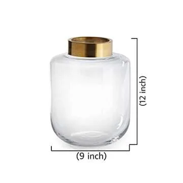 Serene Spaces Living Medium Ball Vase with Gold Rim, Elegant Flower Vase for Wedding Reception, Mini Flower Vases for Home Decor, Vintage Bottle Style, Measures 12" Tall and 9" Diameter