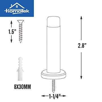 HOMOTEK 5 Pack Heavy Duty Solid Rigid Door Stops Bumper Sound Dampening Door Stoppers with Soft Rubber Tip, Zinc Die Cast DoorStops Wall Protector 2.8" DoorStoppers, Stain Nickel