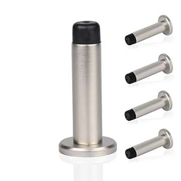 HOMOTEK 5 Pack Heavy Duty Solid Rigid Door Stops Bumper Sound Dampening Door Stoppers with Soft Rubber Tip, Zinc Die Cast DoorStops Wall Protector 2.8" DoorStoppers, Stain Nickel