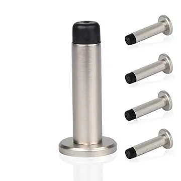 HOMOTEK 5 Pack Heavy Duty Solid Rigid Door Stops Bumper Sound Dampening Door Stoppers with Soft Rubber Tip, Zinc Die Cast DoorStops Wall Protector 2.8" DoorStoppers, Stain Nickel