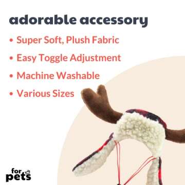 Huxley & Kent Pet Hat | Antler Buffalo Check (Large) | Festive Christmas Holiday Accessory for Dogs/...