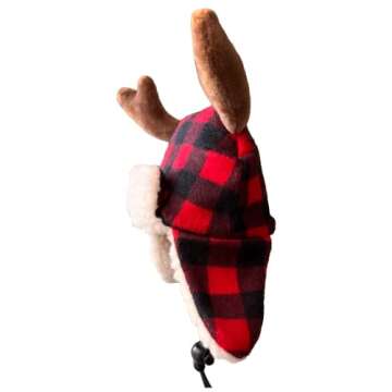 Huxley & Kent Pet Hat | Antler Buffalo Check (Large) | Festive Christmas Holiday Accessory for Dogs/Cats | Holiday Pet Hat | SnugFit Sliding Toggles for Best Fit