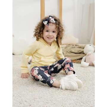 Okgirl Baby Girl Clothes Long Sleeve Hoodie Sweatshirt Floral Pants With Headband Outfit Sets(6-12 Months)