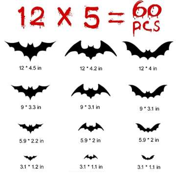 Halloween 3D Bats Decoration Set – 60 Piece for Spooky Decor
