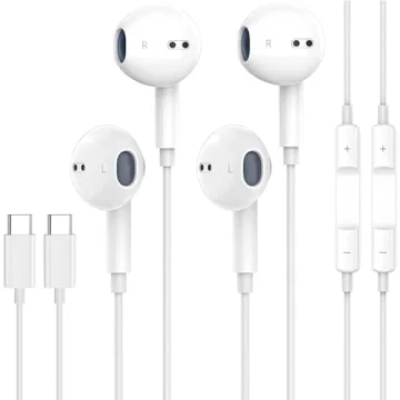 2-Pack USB C Headphones for iPhone 16 15 Earbuds with Microphone & Volume Control HiFi Stereo Type C Earphones for Galaxy S23/S22/S21/S20/Ultra Note 10/20, for iPad Pro Pixel 7/6/6a/5/4 OnePlus 9 8