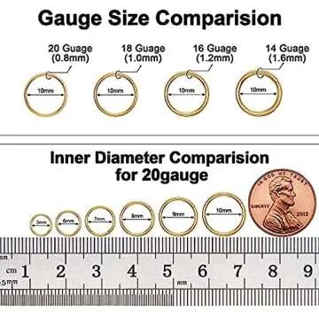 Ldurian 316L Hypoallergenic Nose Ring Hoops - 18G 6mm Gold Plated 316L Surgical Steel Septum Cartilage Earring - Body Piercing Lip Rings Jewelry