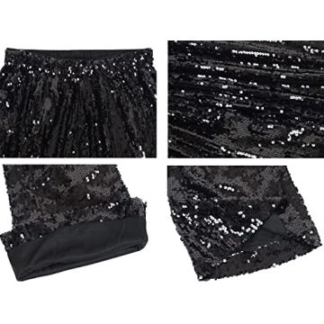 Anna-Kaci Women's Elastic Waist Sparkly Sequin 70's Disco Wide Leg Flare Palazzo Pants, Black, Small