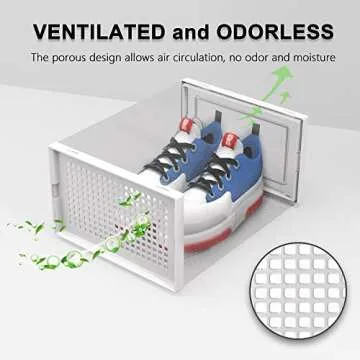 Kuject Shoe Organizers Storage Boxes for Closet, 12 Pack Clear Plastic Stackable Storage Bins with Lids, Under Bed Shoe Containers for Entryway, Drop Front, Fit up to Women's Size 10,White