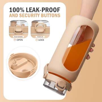 BLUEGO 64oz Glass Water Bottles with Straw Time Marker Half Gallon Large Motivational Water Bottle with Silicone Sleeve 2 Liter Large Glass Water Jug for Gym, Sports& Workout, Daily, Amber