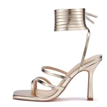 GENSHUO Womens Stiletto Sandals - Chic Lace-Up Heels