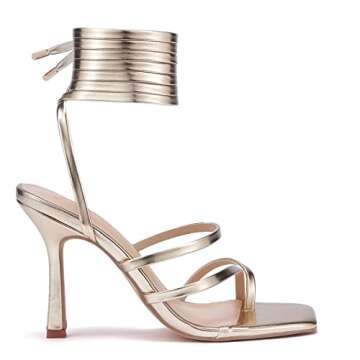 GENSHUO Womens Stiletto Sandals - Chic Lace-Up Heels