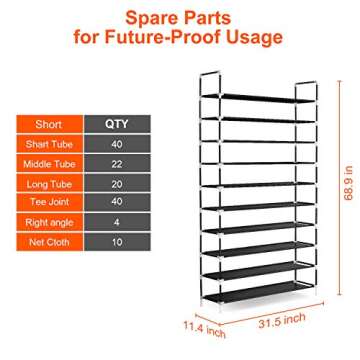 ERONE Shoe Rack Organizer, Tall Shoe Storage for Closets Non-Woven Fabric Metal Sturdy Shoe Shelf To...