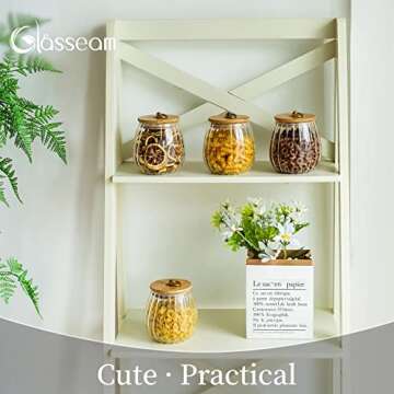 Glasseam Airtight Glass Jars with Bamboo Lids, Pack of 3 Air Tight Pumpkin Coffee Jar for Counter, Small Food Storage Container with Labels for Candy Sugar Cookie, Kitchen Canister Set for Herb Spice