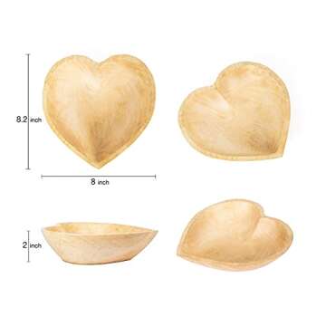 WitnyStore 8" Heart Shaped Bowl - Functional and Collectible Bowl - Handcrafted Wooden Bowl for Serving Candy Nuts Desserts Fruits or Accent Decor Gift for Any Occasion - 8" Natural