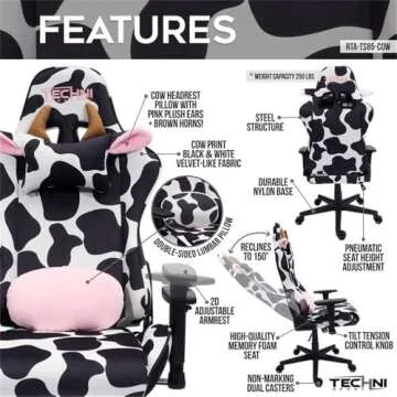 Techni Mobili Cow Print Gaming Chair for Comfort & Style