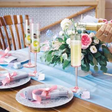 DI QIU REN 12 Pcs Pink Champagne Flutes Plastic, 6 OZ Square Pink Champagne Glasses Reusable Stemmed Wedding Champagne Flutes Unbreakable Shatterproof Wedding Toasting Flutes for Party Wedding Holiday