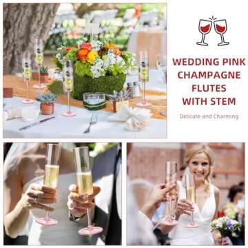 DI QIU REN 12 Pcs Pink Champagne Flutes Plastic, 6 OZ Square Pink Champagne Glasses Reusable Stemmed Wedding Champagne Flutes Unbreakable Shatterproof Wedding Toasting Flutes for Party Wedding Holiday