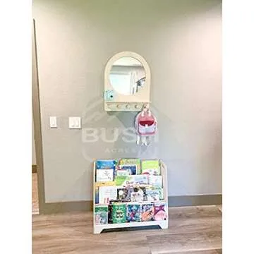 Bush Acres Montessori Entry Mirror - Toddler Self Care Station – Toddler Vanity Mirror - Kids Room Mirror - Montessori Shelf - Kids Entryway Mirror