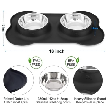 AsFrost Stainless Steel Dog Bowls Set with No-Spill Mat