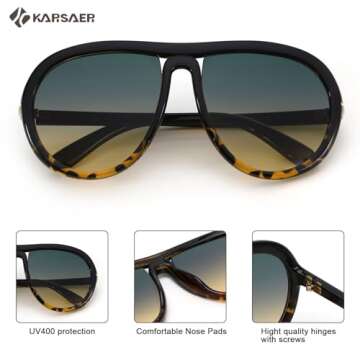 Karsaer Oversized Vintage Aviator Sunglasses for Men Women，Big Retro Round Aviator Sunglasses K7132