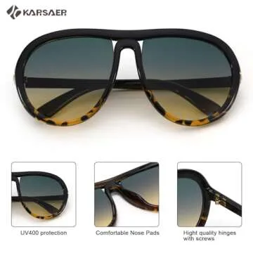 Karsaer Oversized Vintage Aviator Sunglasses for Men Women，Big Retro Round Aviator Sunglasses K7132
