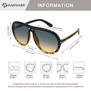 Karsaer Oversized Vintage Aviator Sunglasses for Men Women，Big Retro Round Aviator Sunglasses K7132