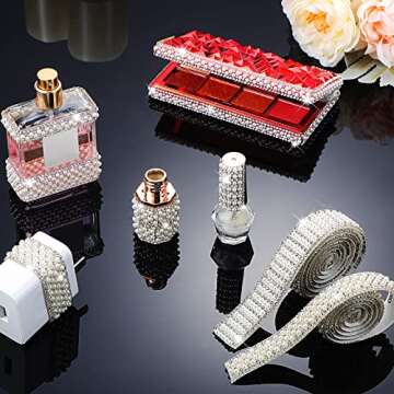 6 Rolls Pearl Diamond Ribbon Self Adhesive Rhinestone Ribbons 5.28 Yards Bling Rhinestone Strand Cry...