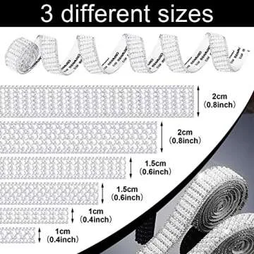 6 Rolls Pearl Diamond Ribbon Self Adhesive Rhinestone Ribbons 5.28 Yards Bling Rhinestone Strand Crystal Ribbon Sticker White Pearl Trim Roll for Wedding Crafts Car Phone Xmas Decoration, Silver