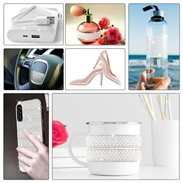 6 Rolls Pearl Diamond Ribbon Self Adhesive Rhinestone Ribbons 5.28 Yards Bling Rhinestone Strand Crystal Ribbon Sticker White Pearl Trim Roll for Wedding Crafts Car Phone Xmas Decoration, Silver