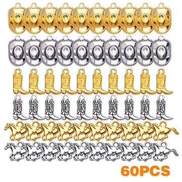 Hmjpng 60pcs 3 Styles Western Cowboy Charms Tibetan Alloy Horse Hat Pendants Vintage Cowboy Boot Cha...